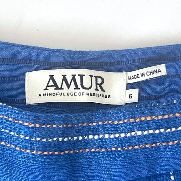 AMUR Leah Striped Linen Side Tie Stright Leg Pant in Blue Size 6 - Picture 13 of 16
